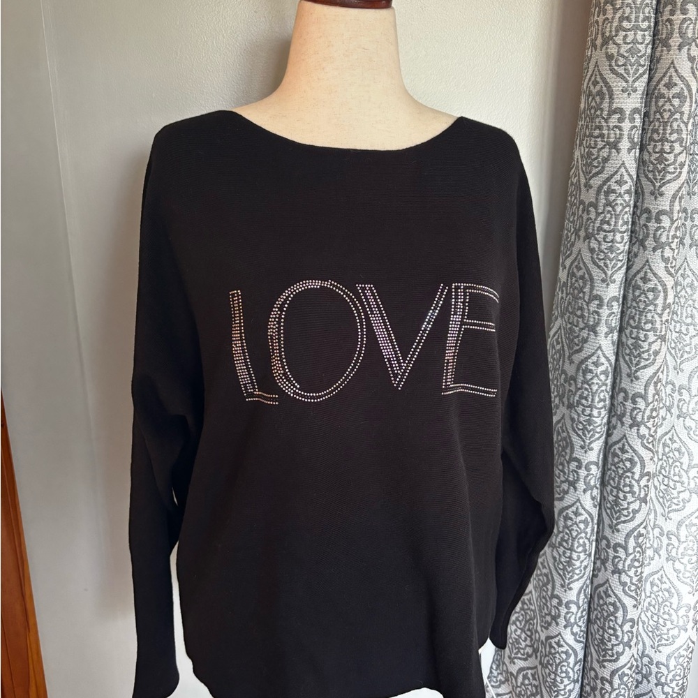 Black Sweater with 'Love' Embellishment